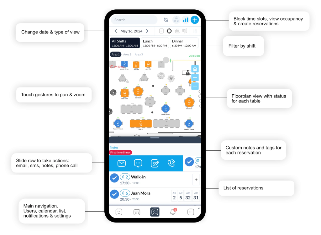Resv reservations mobile interface explained