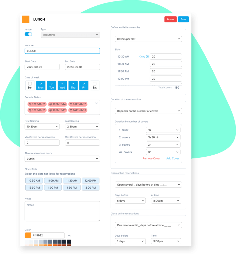 Resv restaurant reservations view shifts bookings